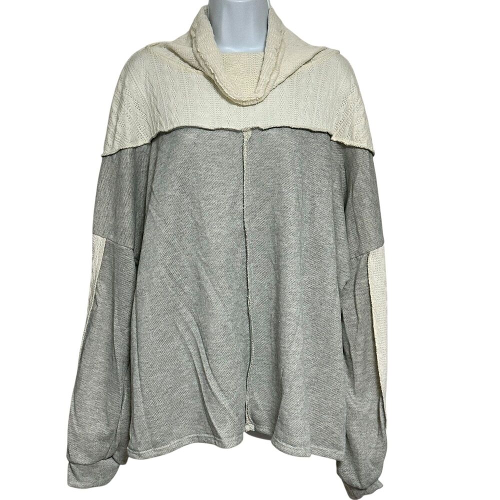 Sugarfox Cowl Neck Gray Ivory Exposed Seam Oversized Sweater Size XL NWT